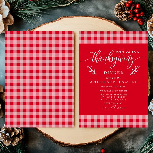 Rode En Witte Buffalo Check Thanksgiving-diner Kaart