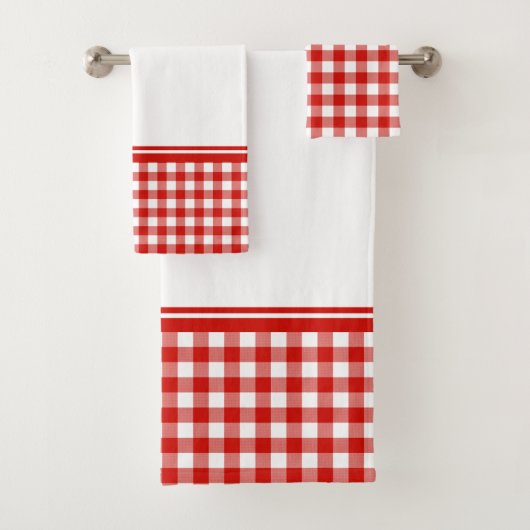 Rode en witte Buffalo geruite Bad Handdoek (Insitu)