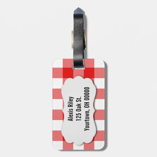 rode en witte buffelpleister bagagelabel (Achterkant verticaal)