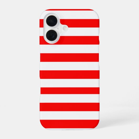 Rode en witte cabana strepen iPhone 16 hoesje (Achterkant)
