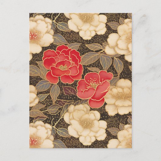 Rode en witte Camellias Chiyogami Briefkaart (Voorkant)