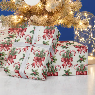 Rode en Witte Candy Cane Lint Kerstpatroon Cadeaupapier