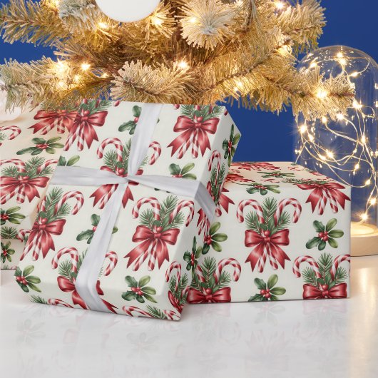 Rode en Witte Candy Cane Lint Kerstpatroon Cadeaupapier (Feestdagen)