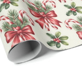Rode en Witte Candy Cane Lint Kerstpatroon Cadeaupapier (Rol Hoek)
