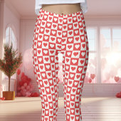 Rode en witte Checkerboard Heart Valentijnsdag Leggings
