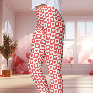 Rode en witte Checkerboard Heart Valentijnsdag Leggings