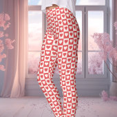 Rode en witte Checkerboard Heart Valentijnsdag Leggings