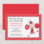 Rode en witte Cheerleader Cheer Birthday Uitnodigi Kaart (Voorkant / Achterkant)