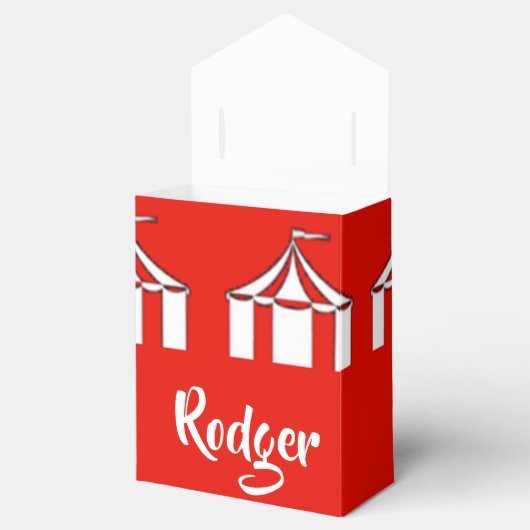 Rode en witte cirkeltenten bedankdoosjes (Geopend)