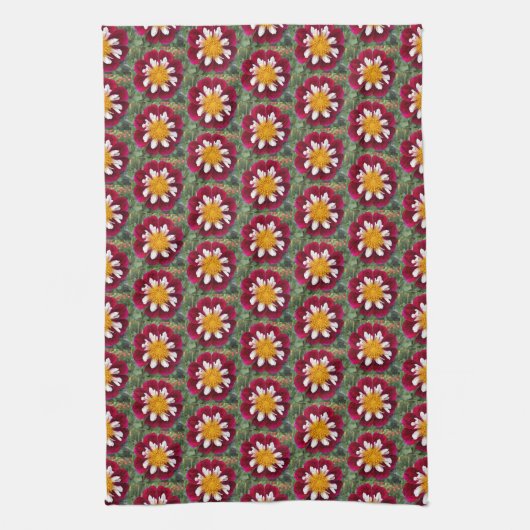 Rode en witte collarette Dahlia Floral Pattern Theedoek (Verticaal)