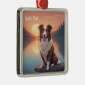 Rode en witte collie bij Lake Metalen Ornament (Rechts)