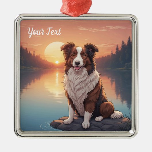 Rode en witte collie bij Lake Metalen Ornament (Voorkant)