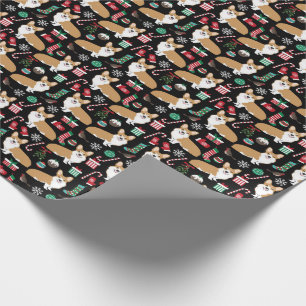 Rode en Witte Corgi Kerst Kerststokken Zwart Cadeaupapier