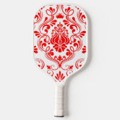 Rode en witte Damask Bloemen Pickleball Paddle (Achterkant)