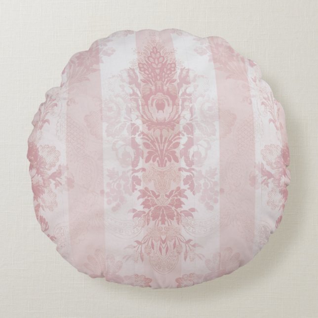  rode en witte Damask Stripes op Satin Rond Kussen (Voorkant)