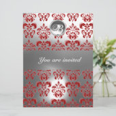 RODE EN WITTE DAMAST GESTEENTE MONOGRAAM KAART (Staand voorkant)