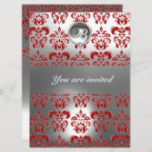 RODE EN WITTE DAMAST GESTEENTE MONOGRAAM KAART (Voorkant / Achterkant)