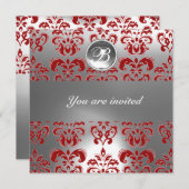 RODE EN WITTE DAMAST GESTEENTE MONOGRAAM KAART (Voorkant / Achterkant)