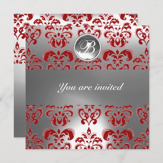 RODE EN WITTE DAMAST GESTEENTE MONOGRAAM KAART (Voorkant / Achterkant)