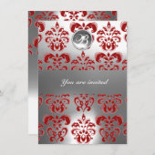 RODE  EN WITTE DAMASTEN EDLESTEEN MONOGRAM KAART (Voorkant / Achterkant)