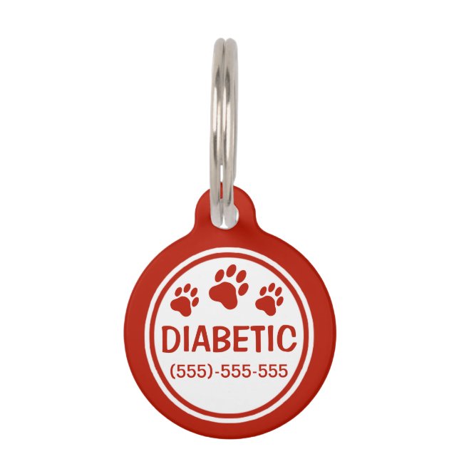 Rode en witte diabetische tekst met aangepaste inf huisdierpenning (Voorkant)