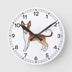 Rode En Witte Draadharige Ibizan Hound Cartoon Hon Ronde Klok