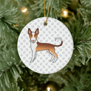 Rode En Witte Draadharige Ibizan Hound Hond & Pote Keramisch Ornament