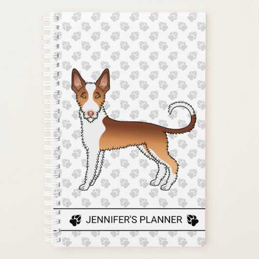 Rode En Witte Draadharige Ibizan Hound Hond & Teks Planner (Voorkant)