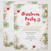 Rode en witte elegante kerstfeest uitnodiging (Voorkant / Achterkant)