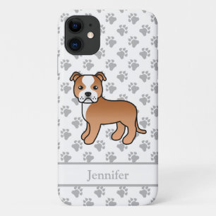 Rode En Witte Engelse Staffie Hond & Naam Case-Mate iPhone Case