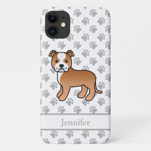 Rode En Witte Engelse Staffie Hond & Naam Case-Mate iPhone Case (Achterkant)