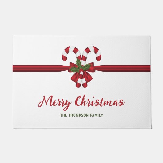 Rode en witte feestelijke Candy Canes Strik en tek Deurmat (Voorkant)
