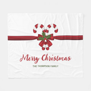 Rode en witte feestelijke snoepstokken Boog en tek Fleece Deken