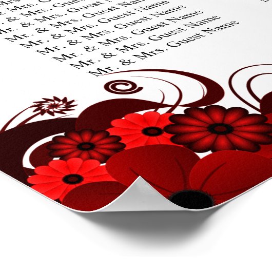 Rode en witte Floral 10 Wedding Table Seating Char Poster (Hoek)