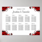 Rode en witte Floral 10 Wedding Table Seating Char Poster (Voorkant)