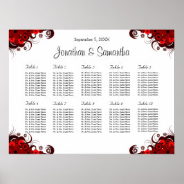 Rode en witte Floral 10 Wedding Table Seating Char Poster