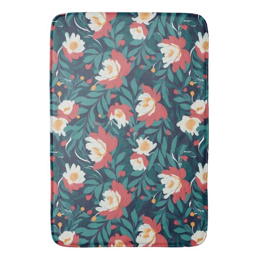 Rode en witte Floral Badmat (Voorkant Verticaal)