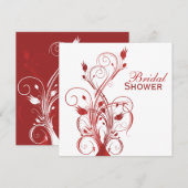 Rode en Witte Floral Bridal Shower Invitation Kaart (Voorkant / Achterkant)