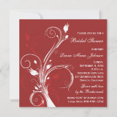 Rode en Witte Floral Bridal Shower Invitation Kaart (Achterkant)