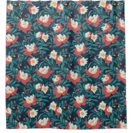 Rode en witte Floral Douchegordijn