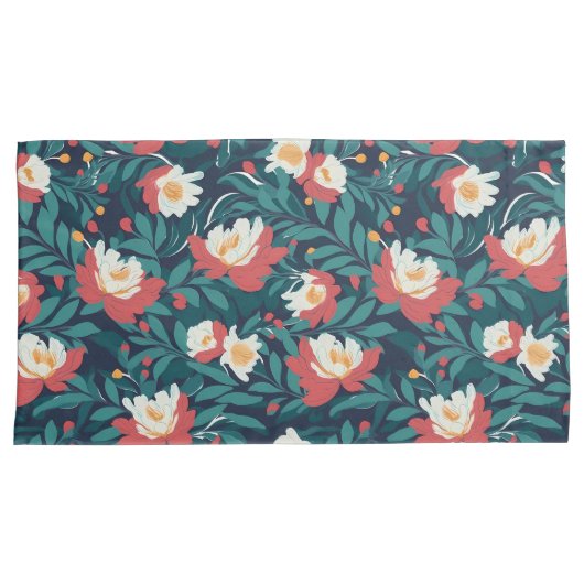 Rode en witte Floral Kussensloop (Voorkant-Rechts)