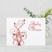 Rode en witte Floral Monogrammed Uitnodiging (Staand voorkant)