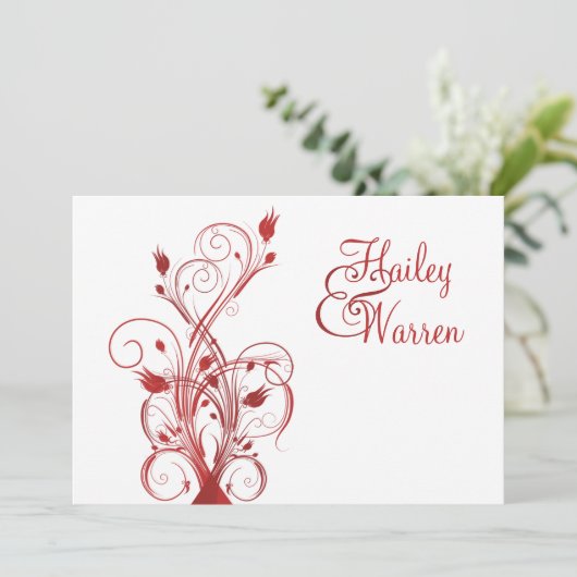 Rode en witte Floral Monogrammed Uitnodiging (Staand voorkant)