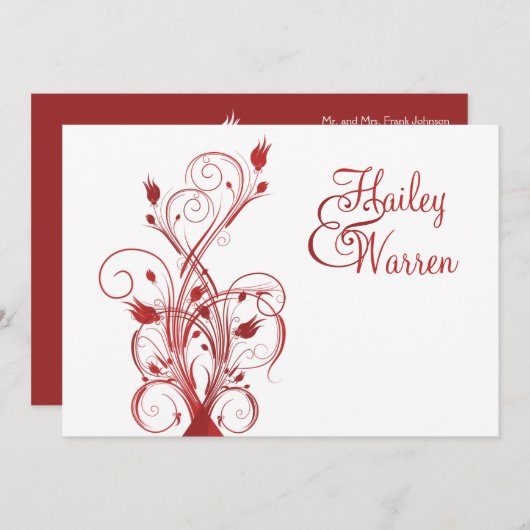 Rode en witte Floral Monogrammed Uitnodiging (Voorkant / Achterkant)