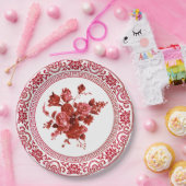  rode en witte Floral Papieren Bordje (Feest)