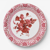  rode en witte Floral Papieren Bordje (Voorkant)