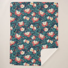 Rode en witte Floral Sherpa Deken