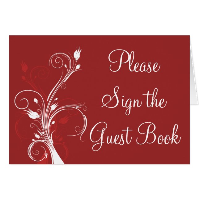 Rode en witte Floral-tafelkaart (Voorkant Horizontaal)