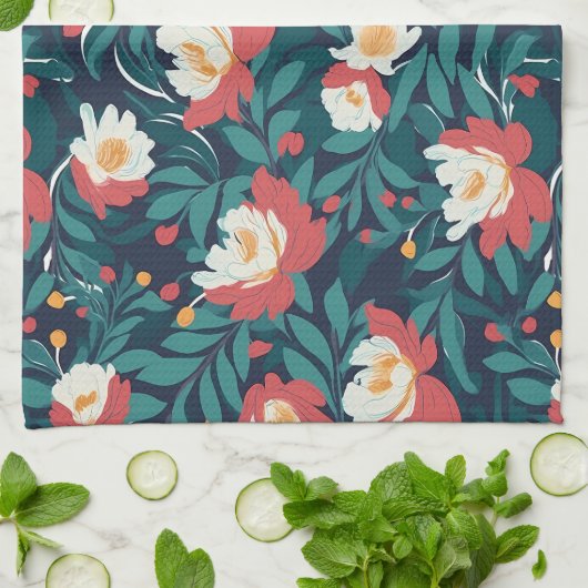 Rode en witte Floral Theedoek (Gevouwen)