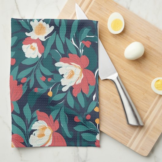 Rode en witte Floral Theedoek (Quarter Fold)